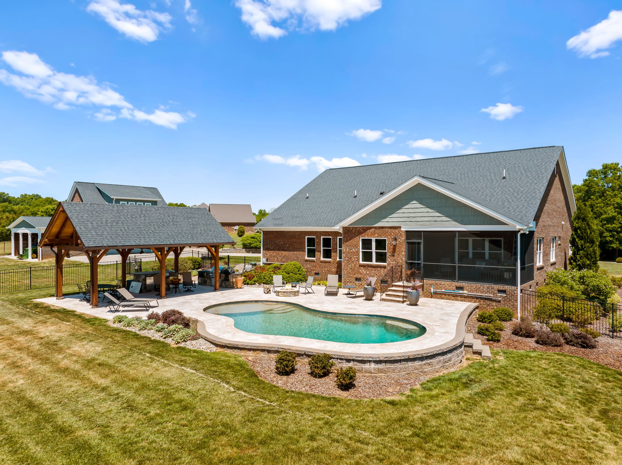 Pool and pavilion from the rear yard